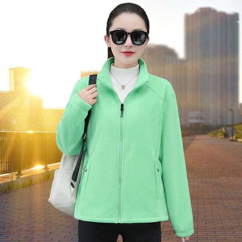 Stand-collar Cardigan - Loose-fitting Warm Fleece Jacket