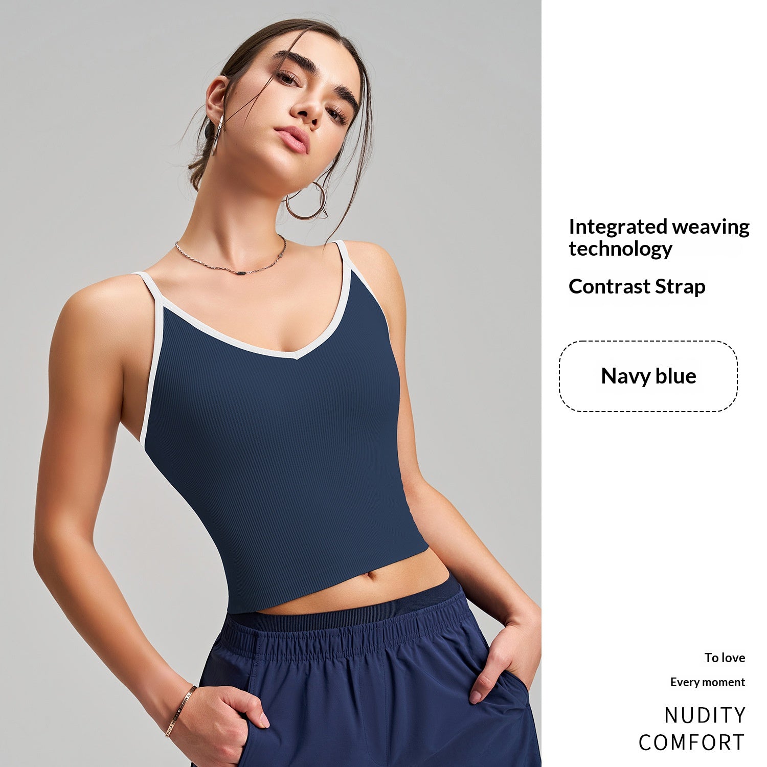 Color-block V-neck Camisole with Built-in Padded Cups