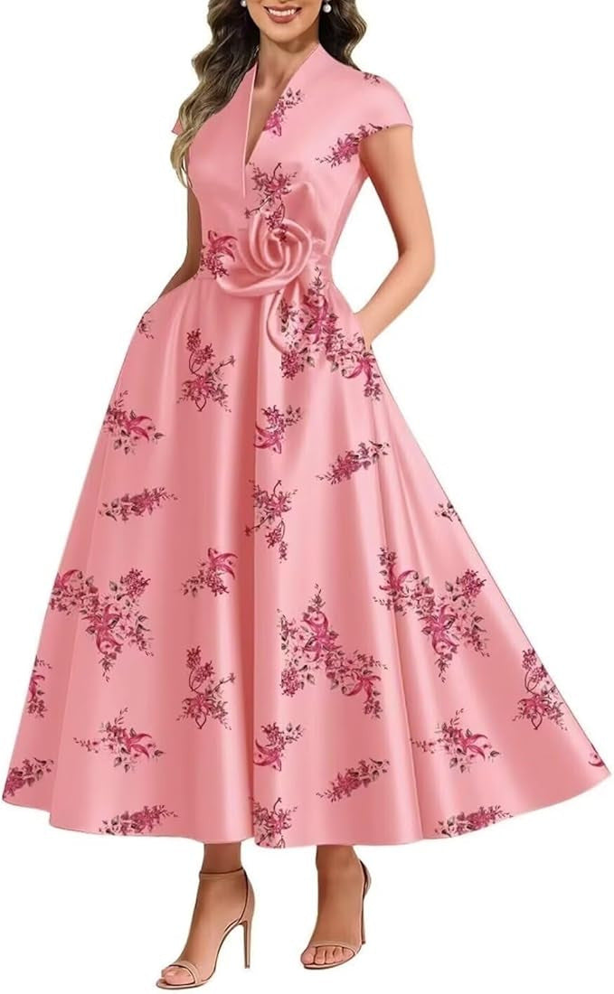 Satin Three-Dimensional Flower Dress for Women - Elegant Style