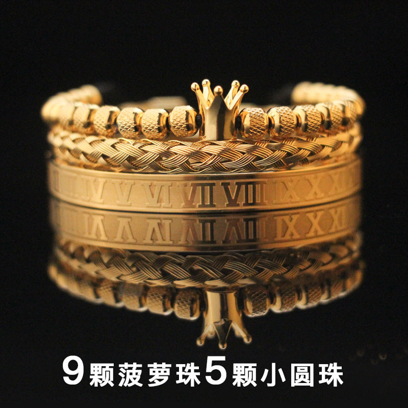 Vintage Copper Zirconium Crown Woven Bracelet Suit