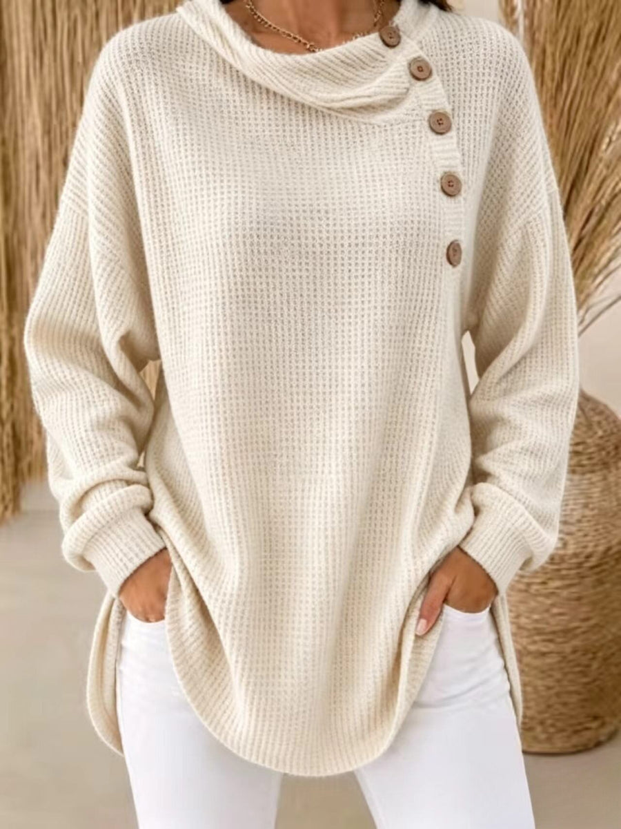 Womens Solid-Color Waffle-Weave Long-Sleeve Casual Shirt