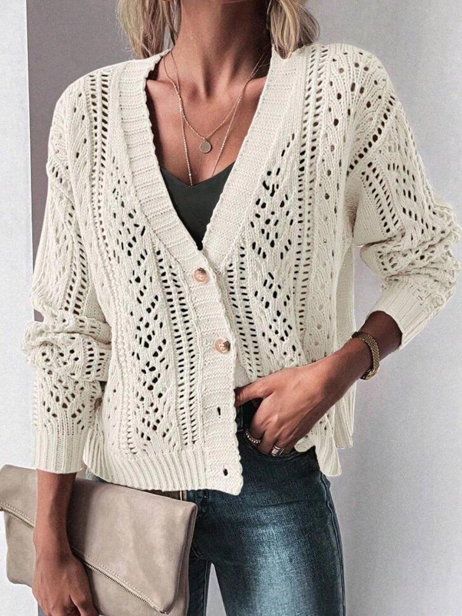 Womens Loose-fitting Hollow-out Cardigan with Long Sleeves