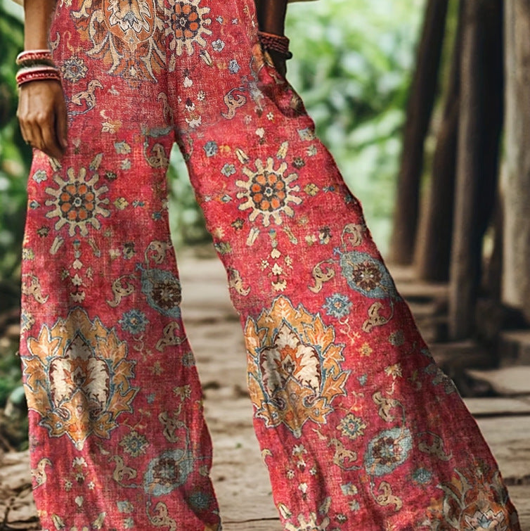 Womens Printed Wide-leg Pants for Casual Dress Style