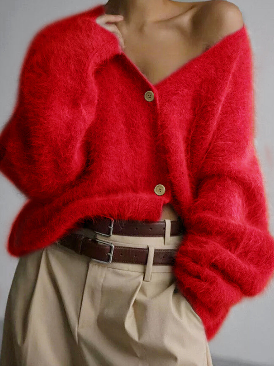 V-Neck Buttoned Long-Sleeve Cardigan for Autumn & Winter