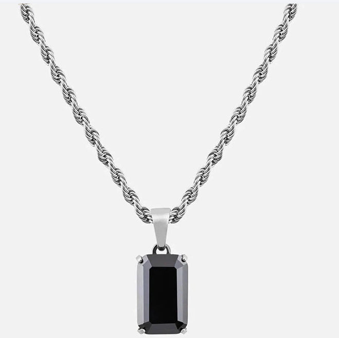Stylish Titanium Steel Geometric Black Zircon Necklace