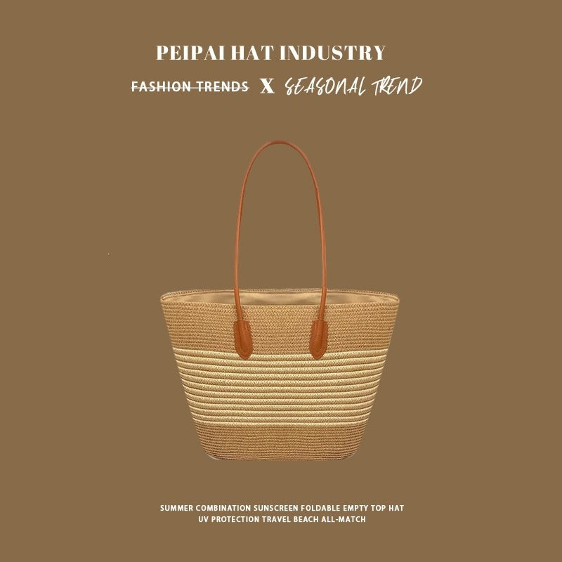 Womens Spring Summer Straw Hat and Large-capacity Bag Set