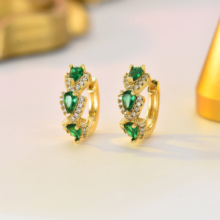 Geometric Teardrop Hula Hoop Earrings with Colorful Zirconia