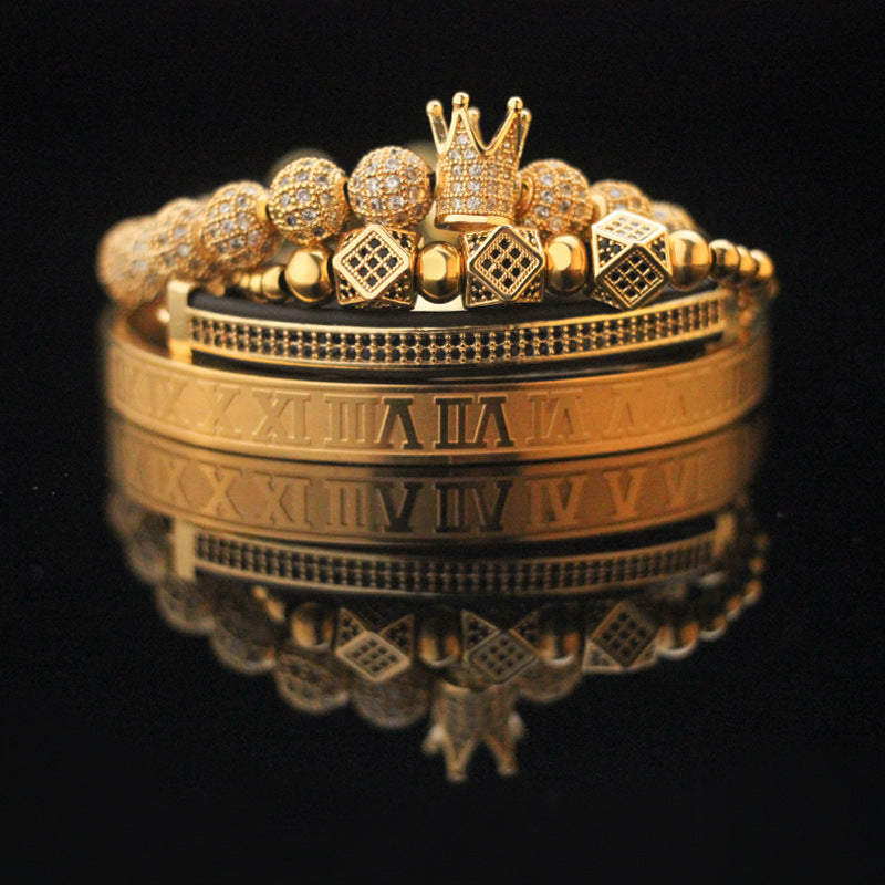 Vintage Copper Zirconium Crown Woven Bracelet Suit