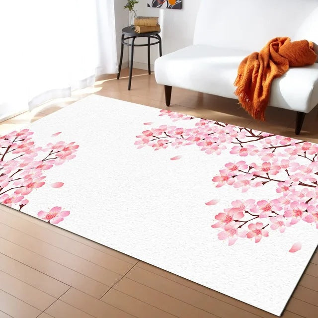 Pastel Cherry Blossom and Crescent Moon Non-Slip Floor Mat