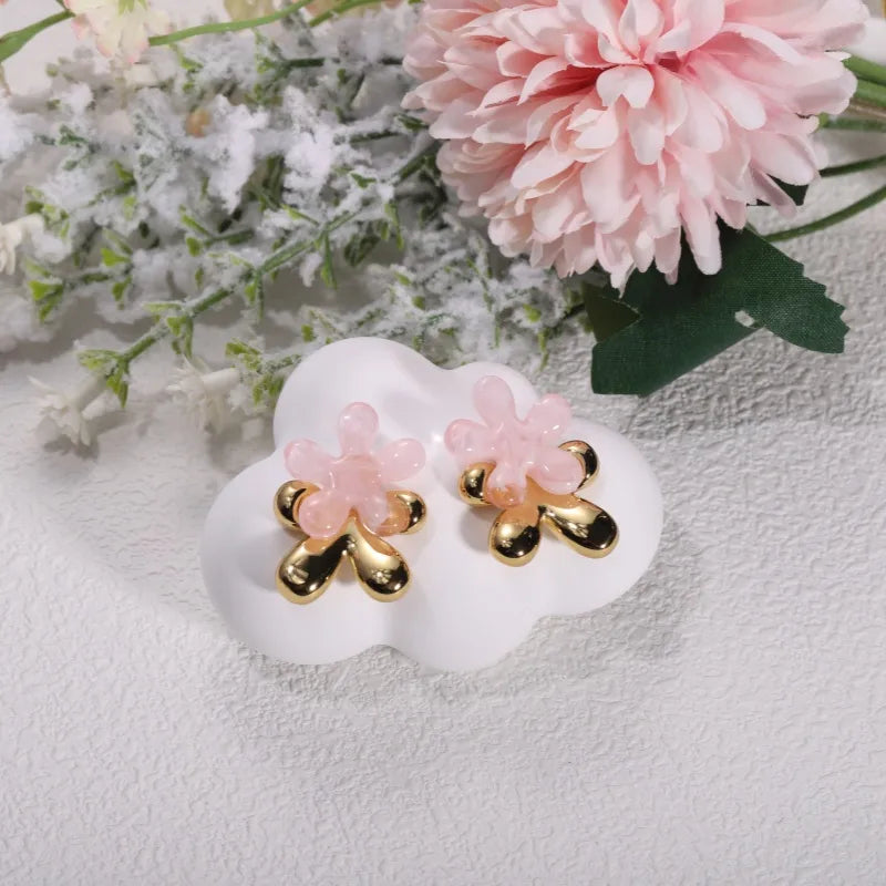 Stainless Steel Resin Tea Rose Earrings - Elegant Fashion Accessory