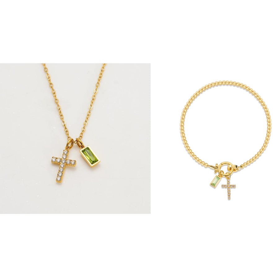 Minimalist Cross Choker Necklace with December Birthstone
