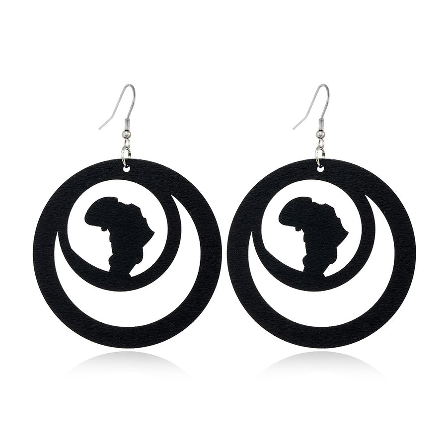 Black Hollow-Out Wooden Earrings - Trendy Statement Jewelry
