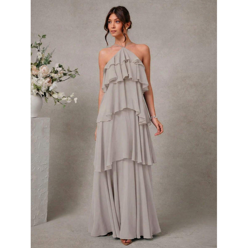 Womens Sexy Halter-Neck Chiffon Dress for Elegant Nights