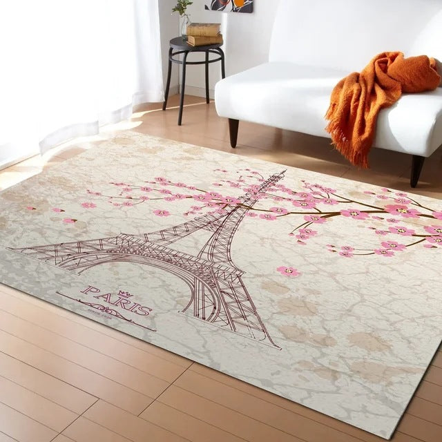 Pastel Cherry Blossom and Crescent Moon Non-Slip Floor Mat
