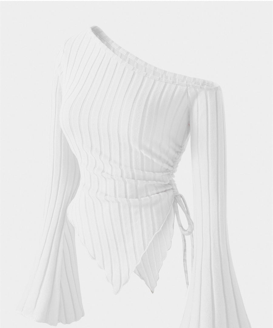 Asymmetric Hem Flared Sleeves Off-shoulder T-shirt