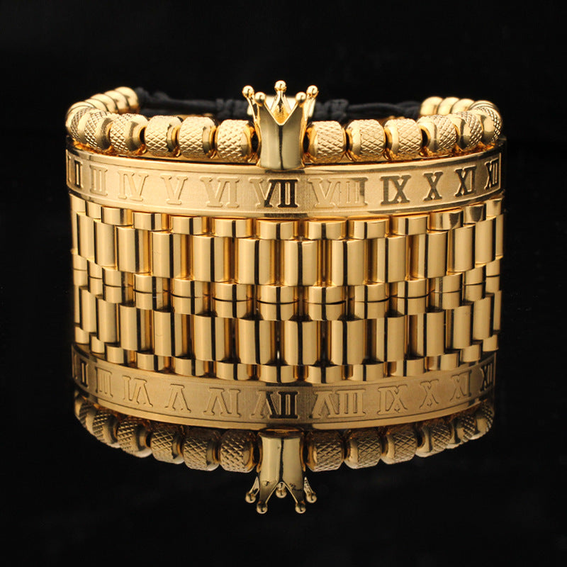 Vintage Copper Zirconium Crown Woven Bracelet Suit