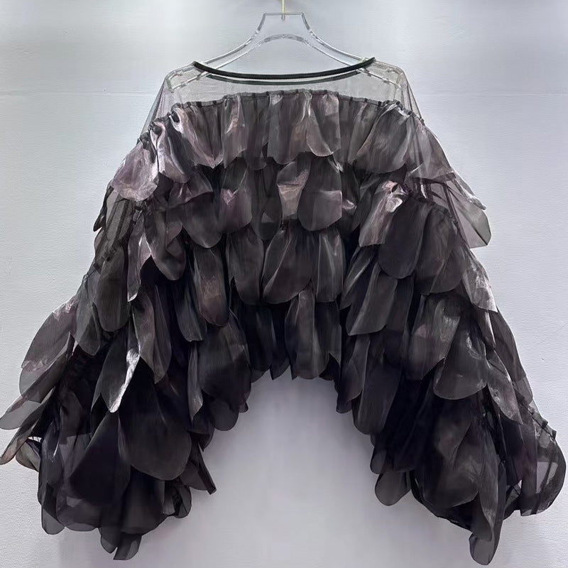 Chic Batwing-sleeve Blouse with Ruffled Trim