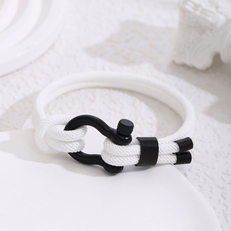Stainless Steel Horseshoe Buckle Bracelet with Adjustable Milanese Loop
