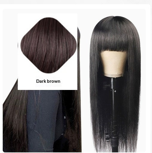 Women's Long Straight Synthetic Wig with Bangs - Heat Resistant