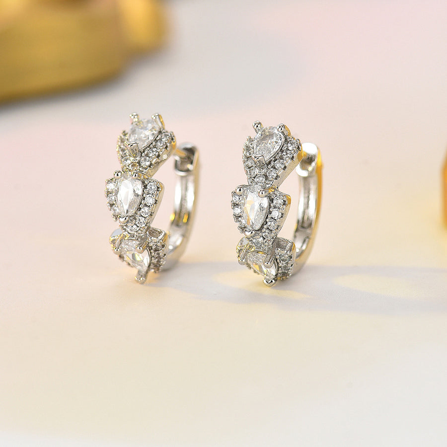 Geometric Teardrop Hula Hoop Earrings with Colorful Zirconia