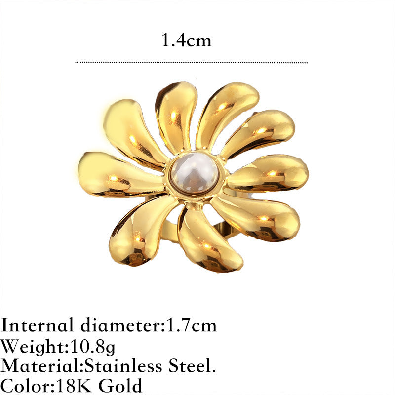 Vintage French-style Natural Stone Stainless Steel Ring