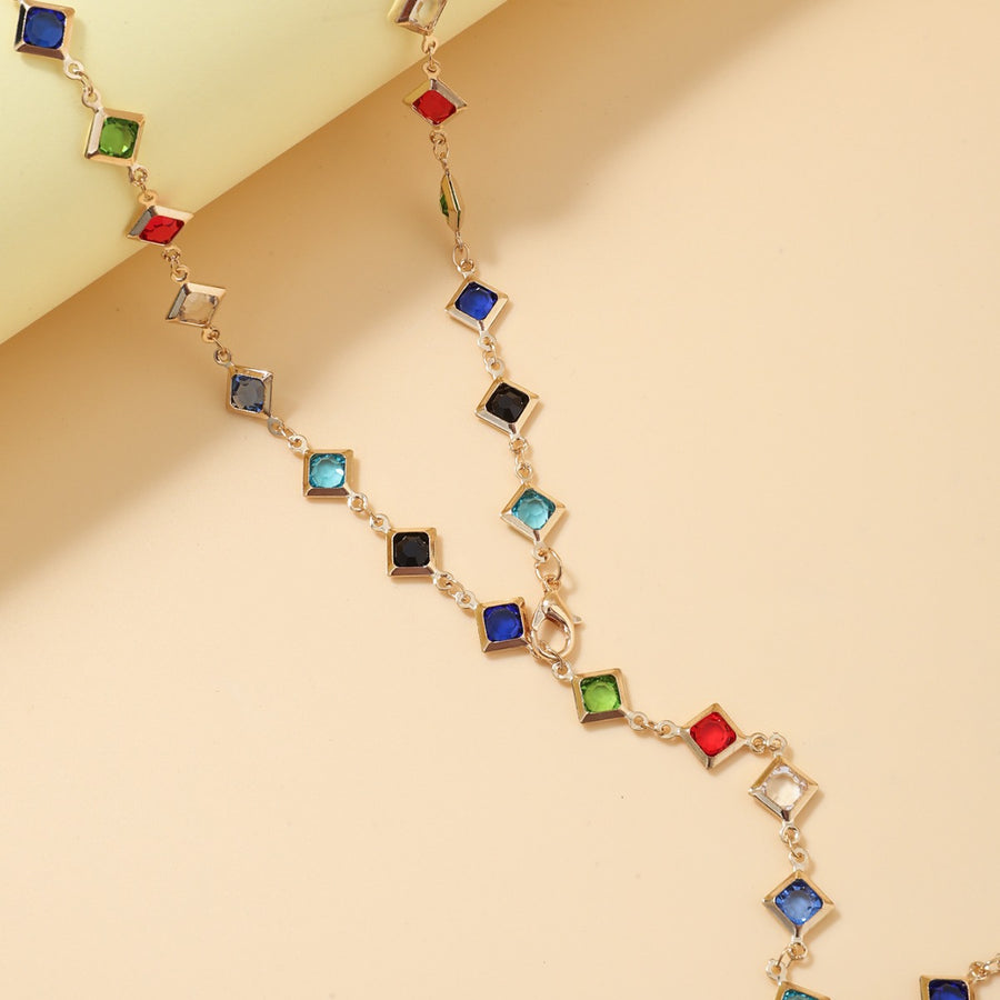Colorful Crystal Chain Necklace - Cross-Border European Fashion