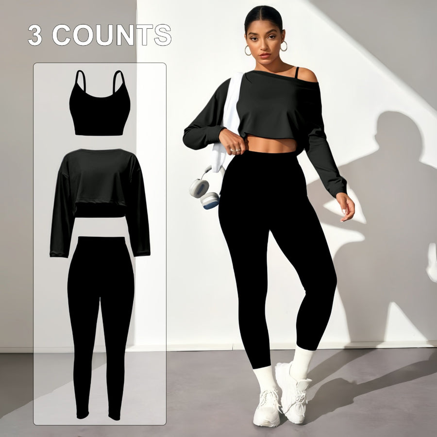 Fashionable Three-piece Yoga Set with Seamless Bra & Pants