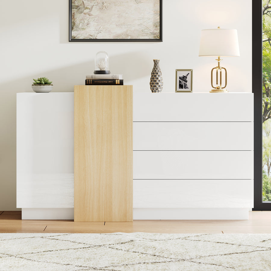 Modern White High-Gloss Sideboard Cupboard with 4 Drawers