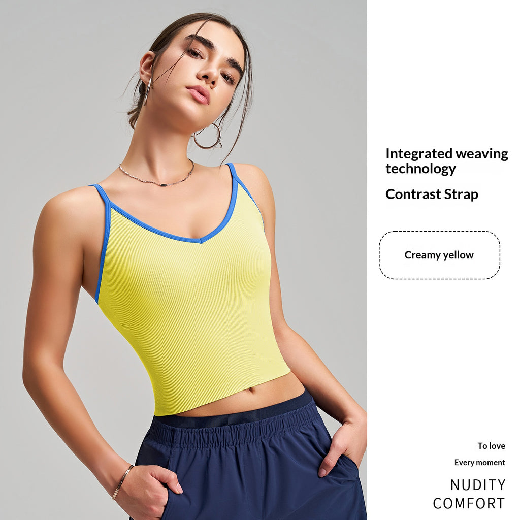 Color-block V-neck Camisole with Built-in Padded Cups