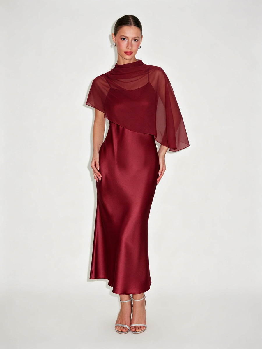 Light Luxury Style Cape Shoulder Maxi Dress for Women
