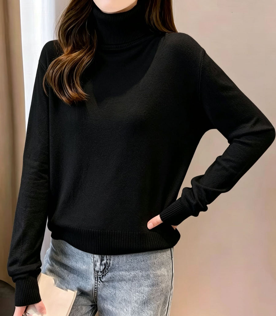 Womens Turtleneck Crop Top Pullover Sweater