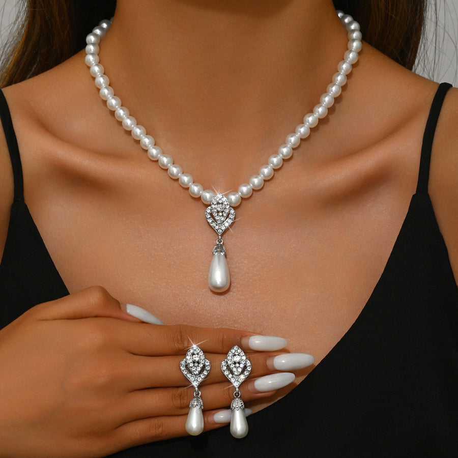 Gold Branch Vine Simulated Pearl Necklace Jewelry Set