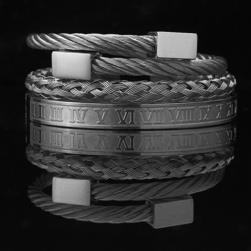 Vintage Copper Zirconium Crown Woven Bracelet Suit
