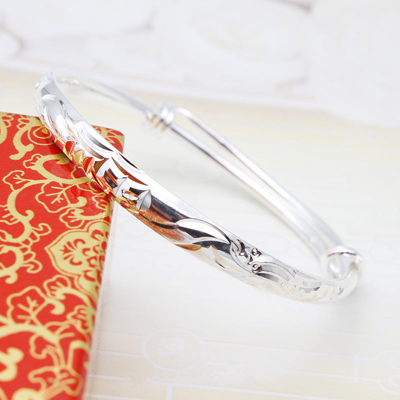 Ethnic Style Retro Miao Silver Plated Lucky Word Bracelet