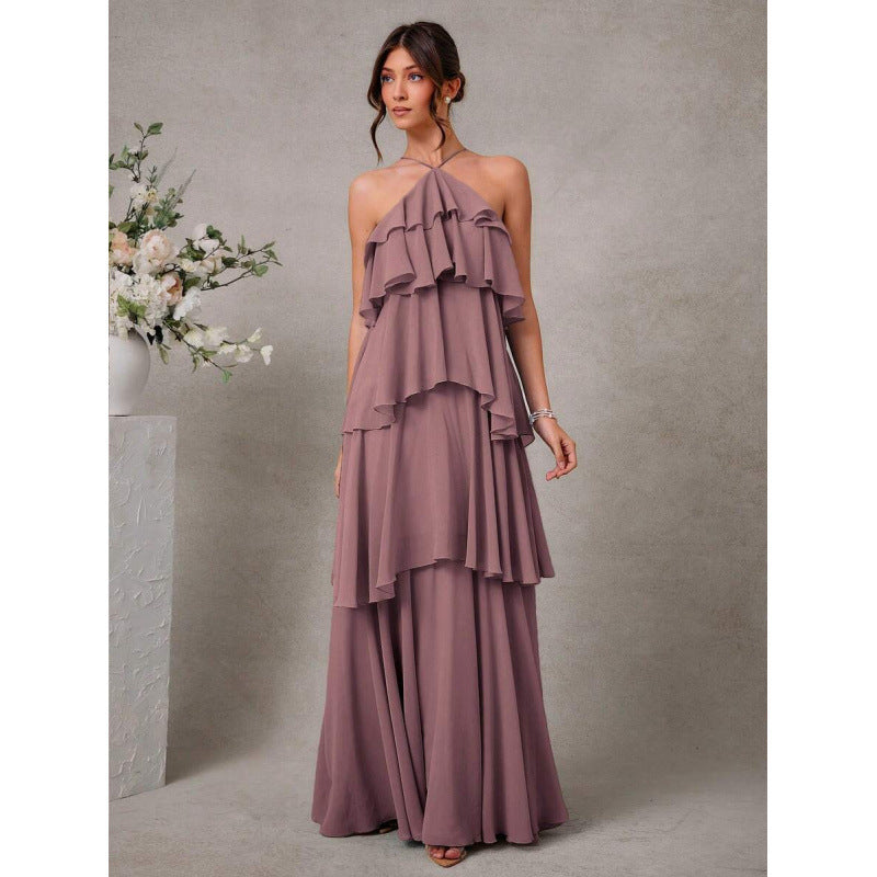 Womens Sexy Halter-Neck Chiffon Dress for Elegant Nights