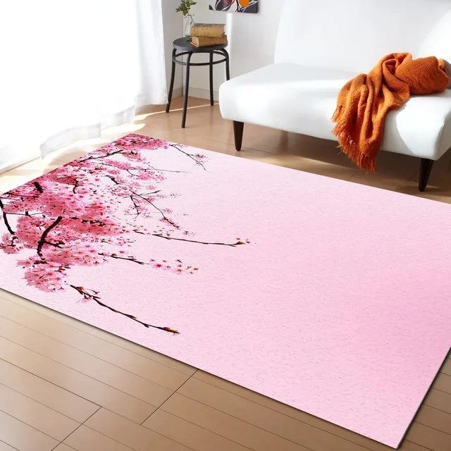 Pastel Cherry Blossom and Crescent Moon Non-Slip Floor Mat