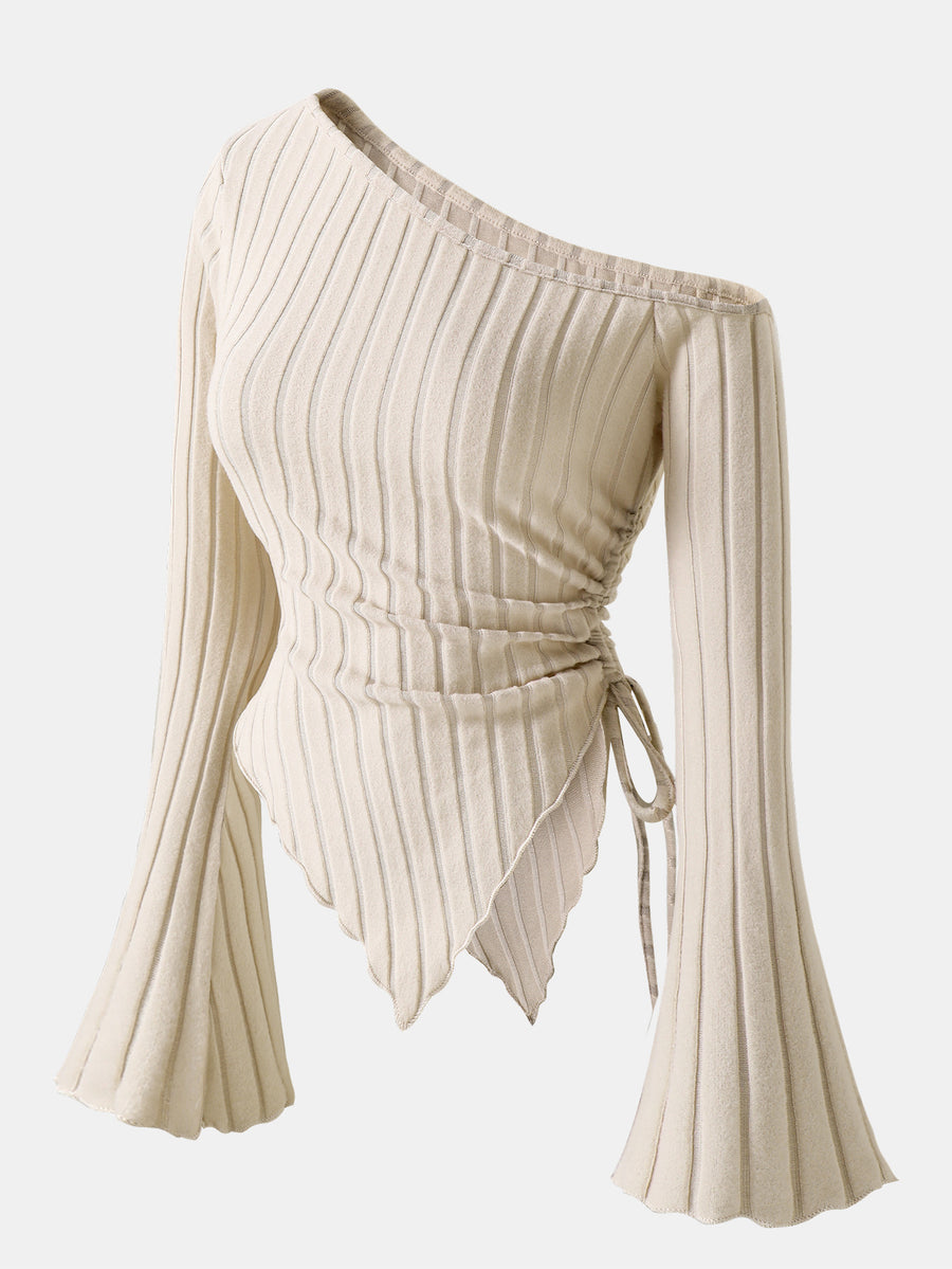 Asymmetric Hem Flared Sleeves Off-shoulder T-shirt