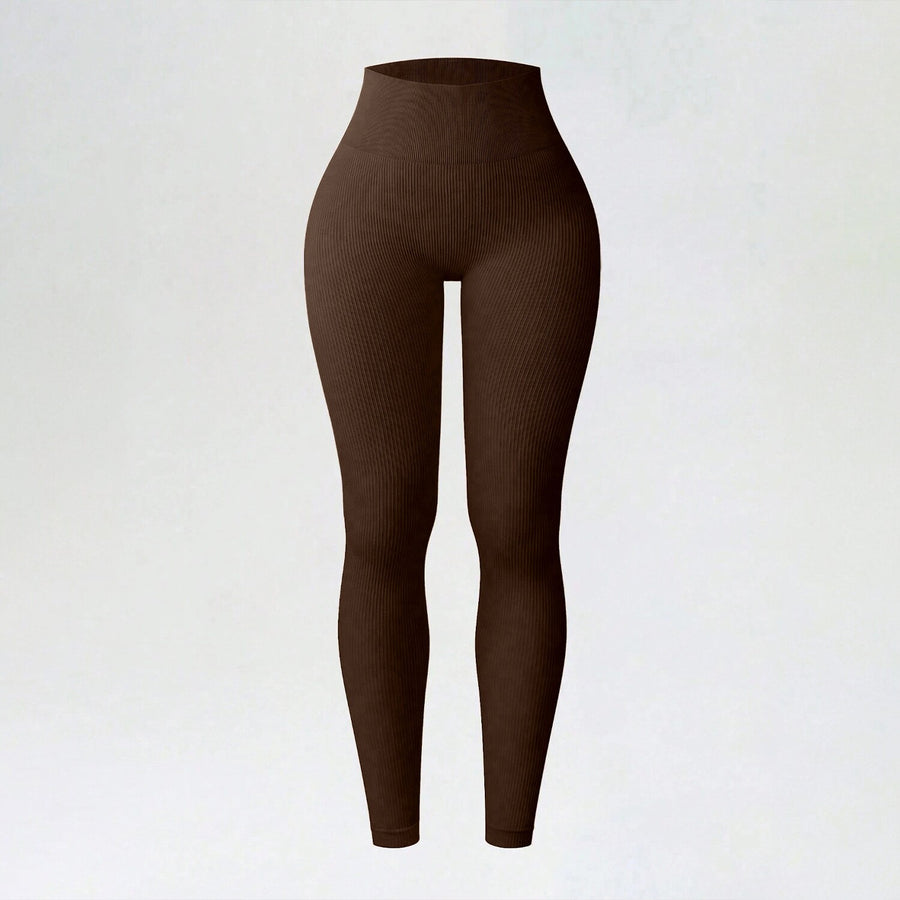 Ribbed Seamless High-Waisted Yoga Leggings for Autumn