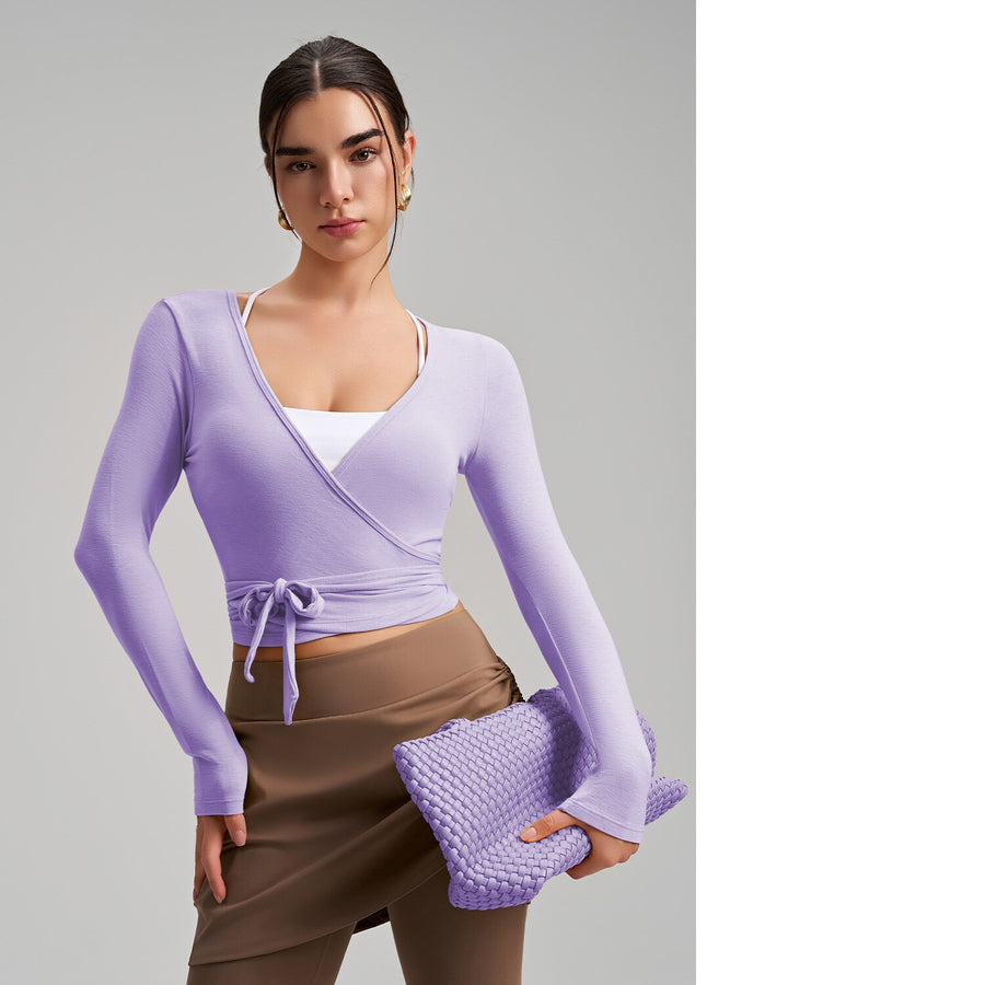 Stylish One-Piece Long-Sleeve Yoga Top with Tie Strap