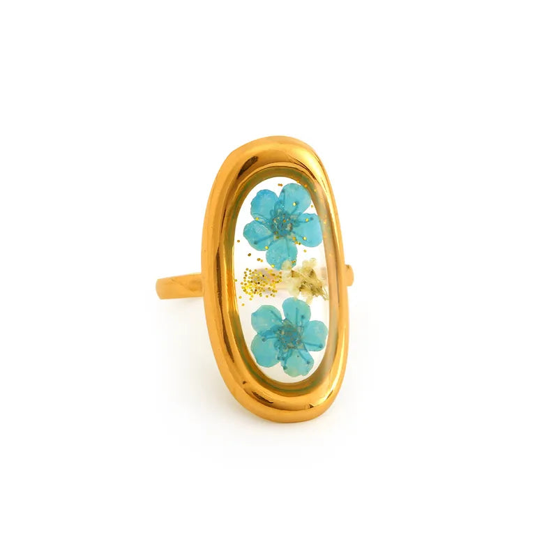316L Stainless Steel Resin Flower Waterproof Stacking Rings