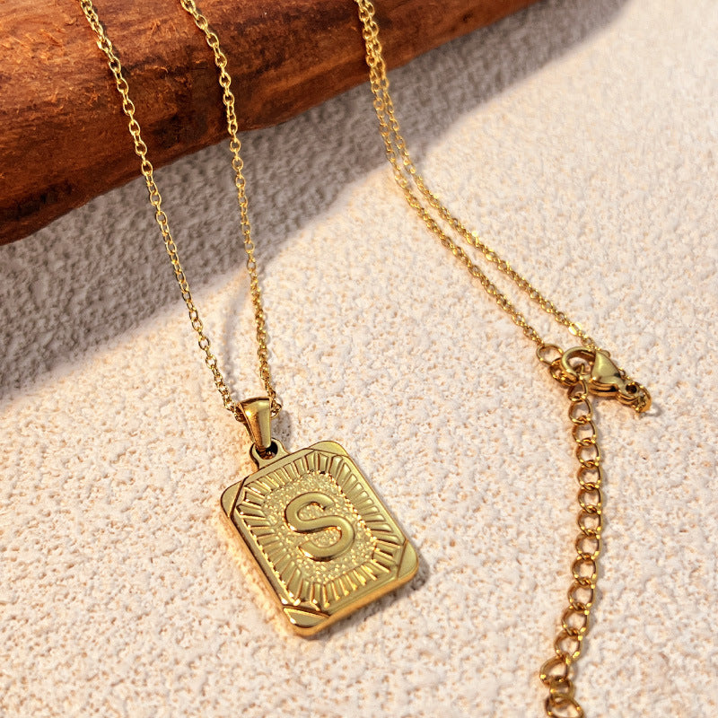 Square Stainless Steel Letter Pendant Necklace for Personal Style