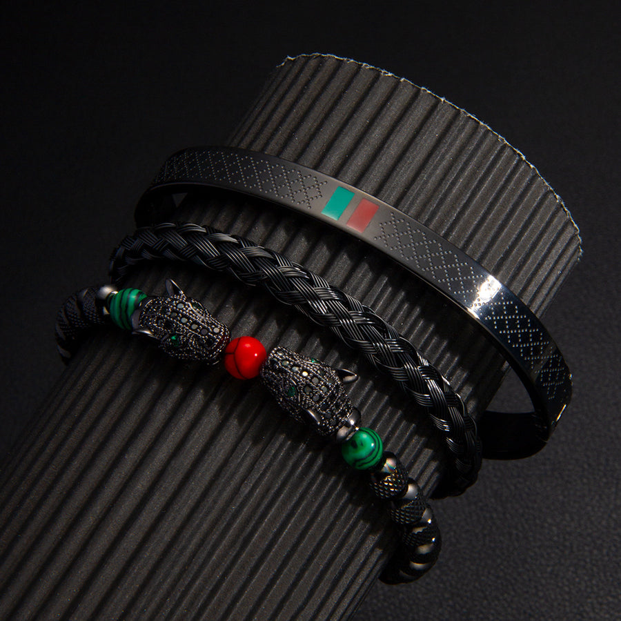 Vintage Copper Zirconium Crown Woven Bracelet Suit