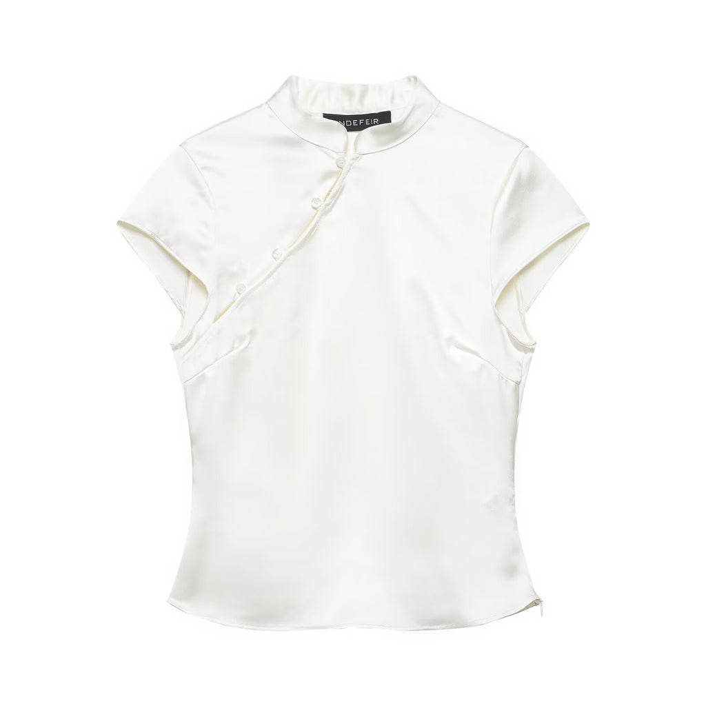 Chinese-style Summer Satin Top with Mandarin Collar