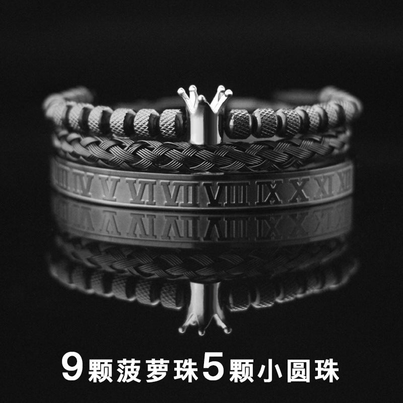 Vintage Copper Zirconium Crown Woven Bracelet Suit