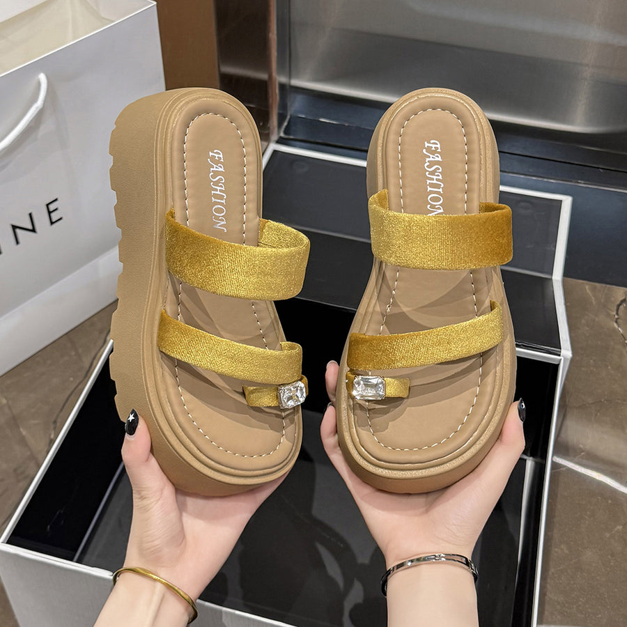 2026 Summer French Rhinestone Platform Slide Sandals