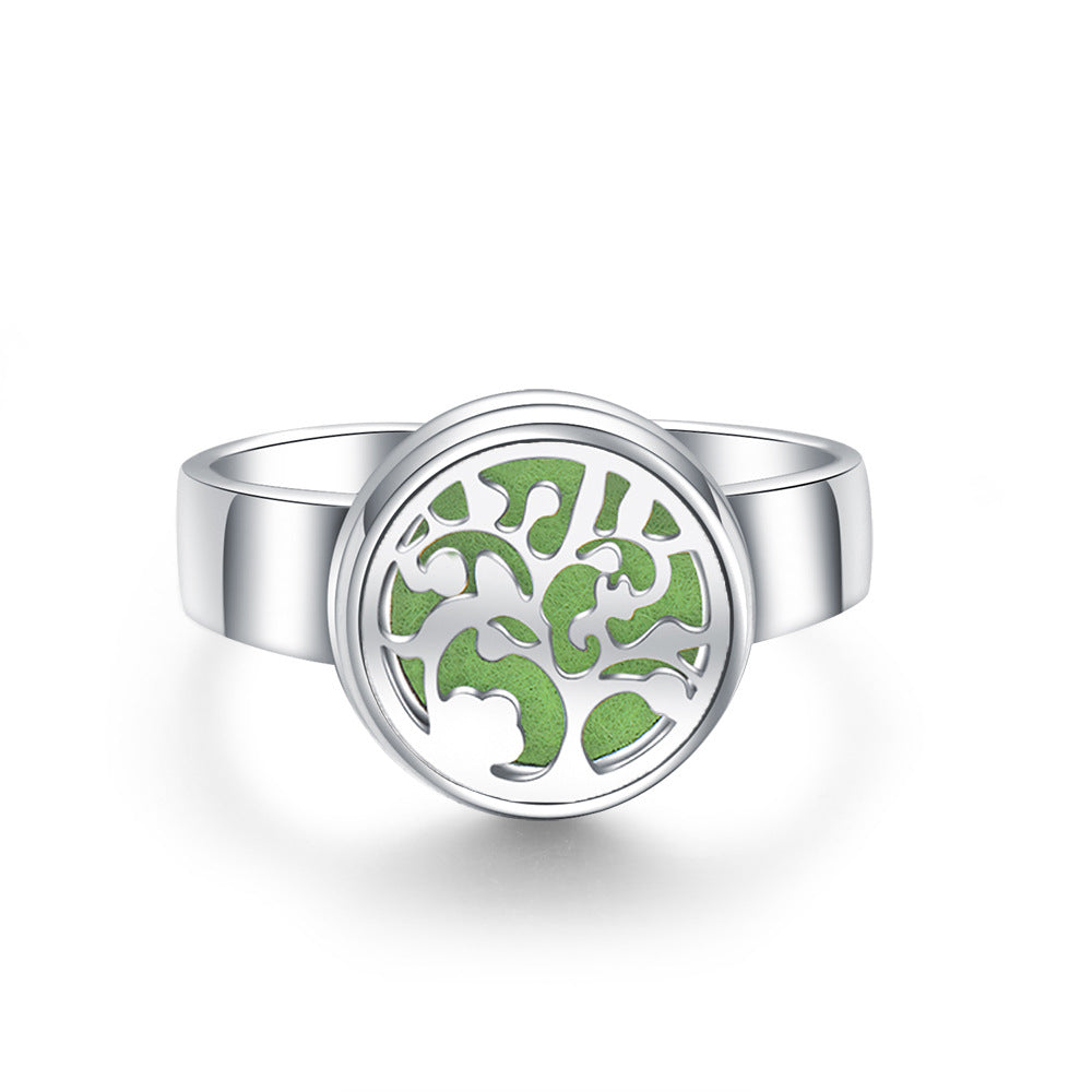 Stainless Steel Aromatherapy Locket Ring - Tree of Life Design