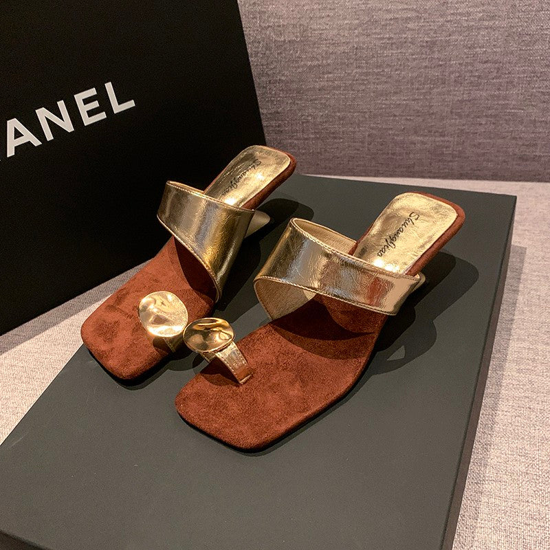 Women French Wedge Toe Loop Slide Sandals - Summer Style
