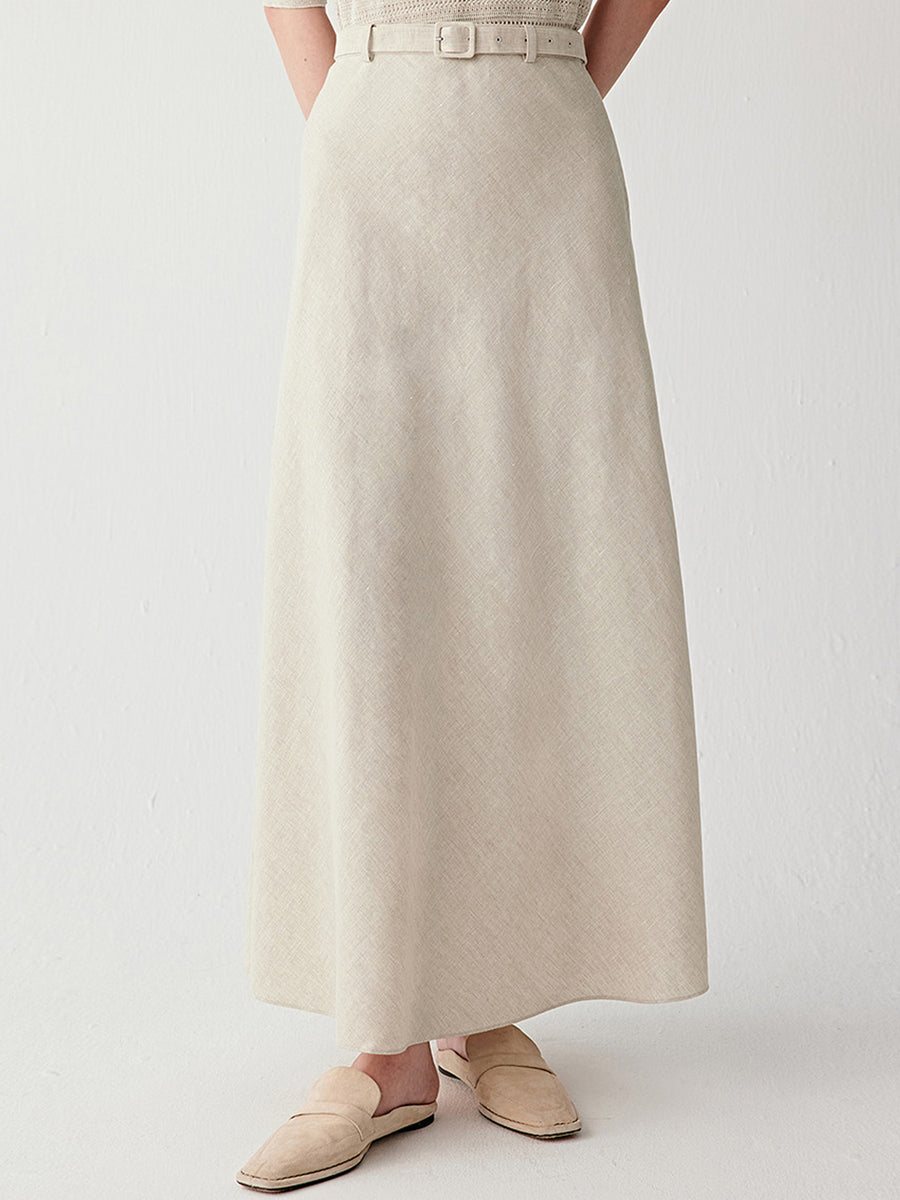 Womens Linen A-line Mini Skirt With Defined Waist
