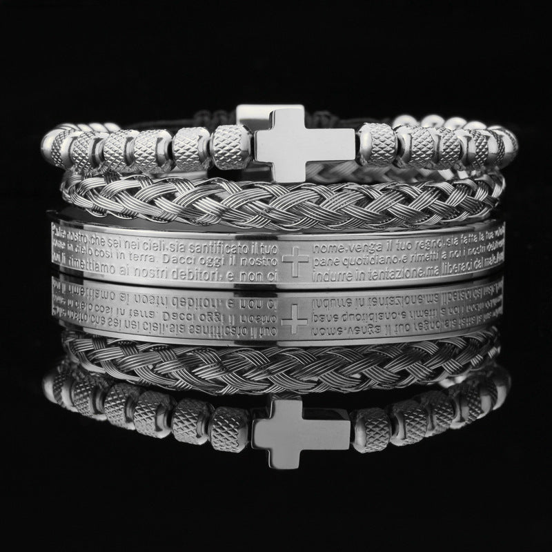 Vintage Copper Zirconium Crown Woven Bracelet Suit