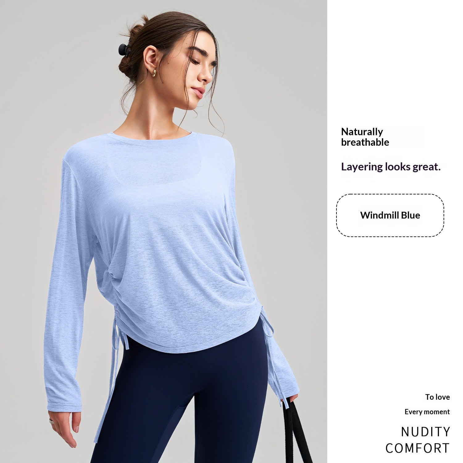 Stylish Long-Sleeve Yoga Cover-Up with Drawstring Detail